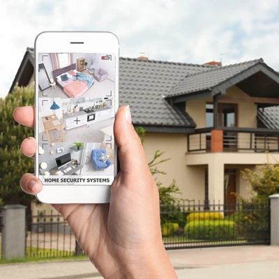 Oceanside vivint phone display of cctv live feed in front of a house